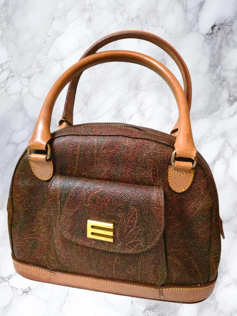 ETRO Milano Vintage 1996 Paisley Dome Satchel Made in Italy Leather Trim Boston